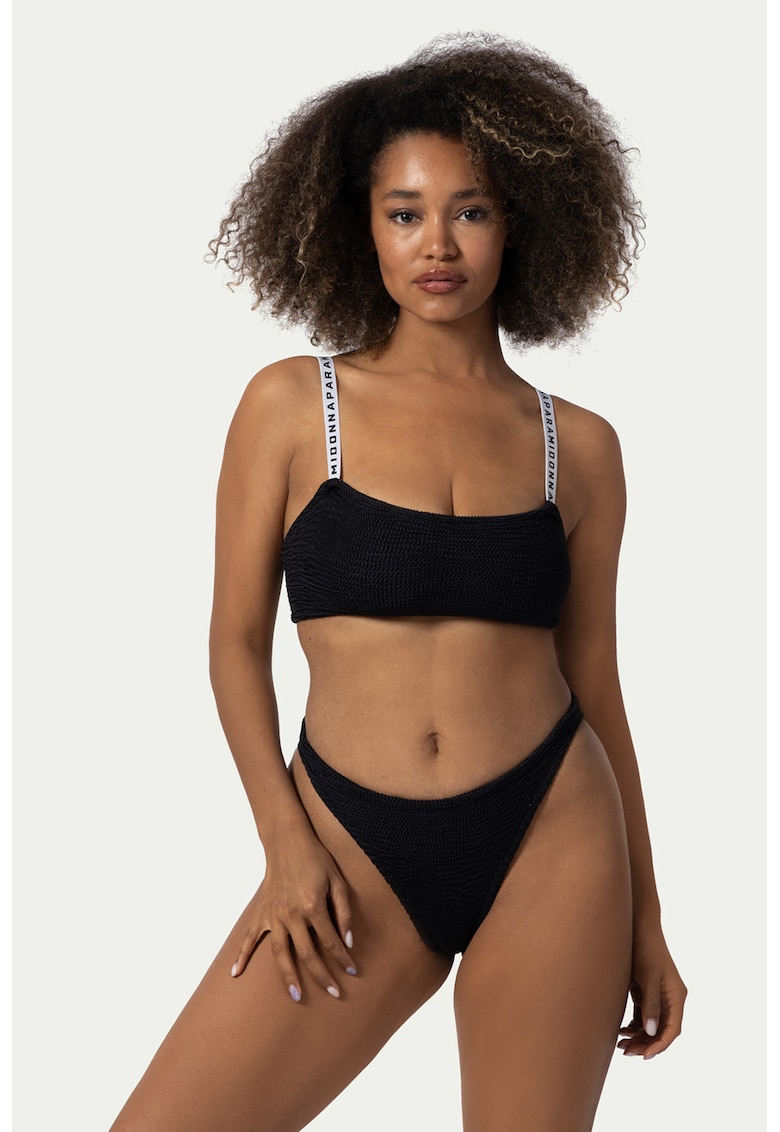 Costum de baie cu doua piese si barete cu model Merry - Negru