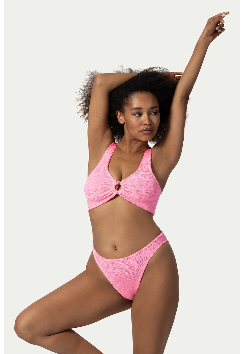 Costum de baie din doua piese cu inel decorativ - Roz pastel