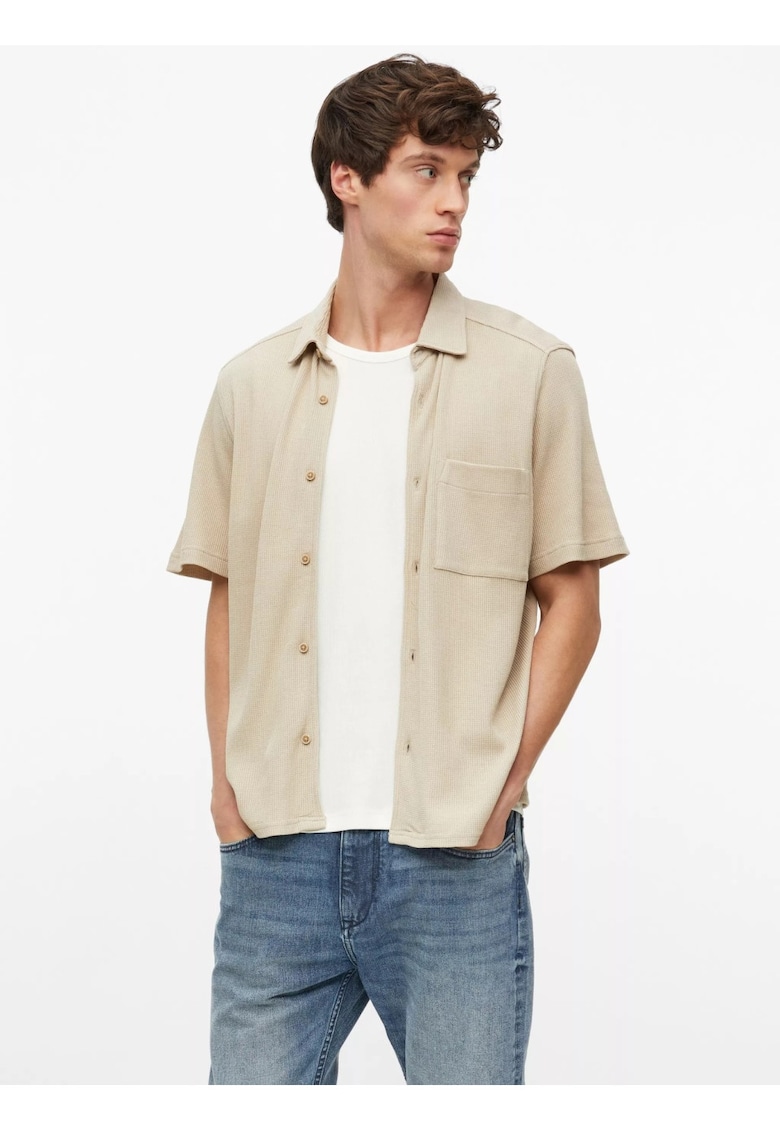 Camasa barbati din amestec de bumbac - piqué tip waffle - Relaxed fit - Bej - Bej