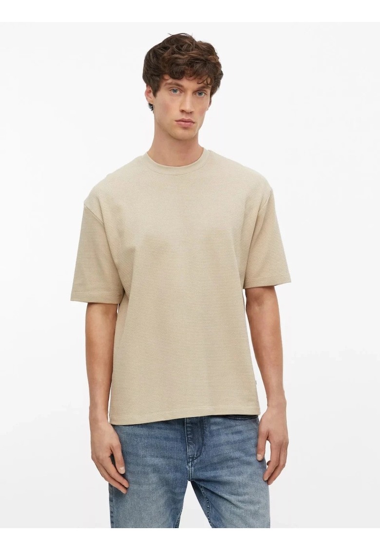 Tricou barbati la baza gatului din bumbac - Regular fit - Bej