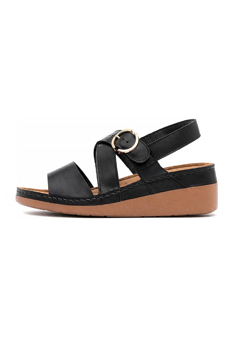 Sandale wedge de piele cu catarama Donna - Negru
