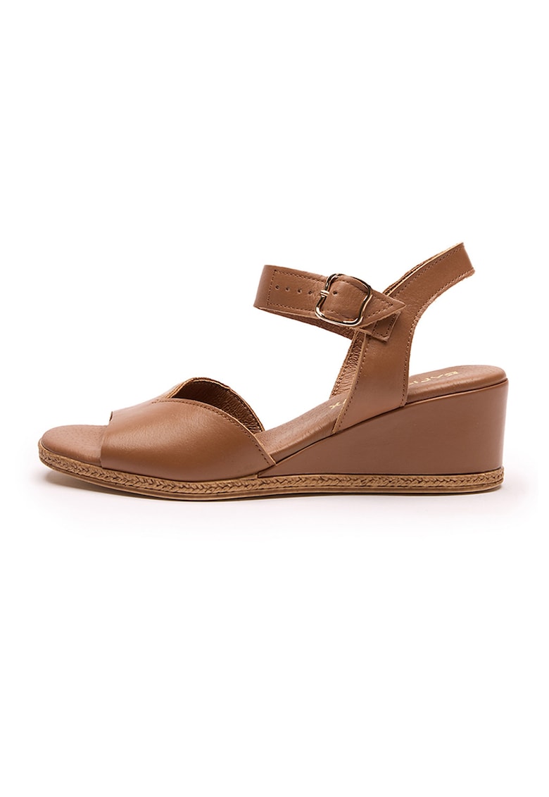 Sandale wedge de piele cu varf rotund Hayley - Maro bronz inchis