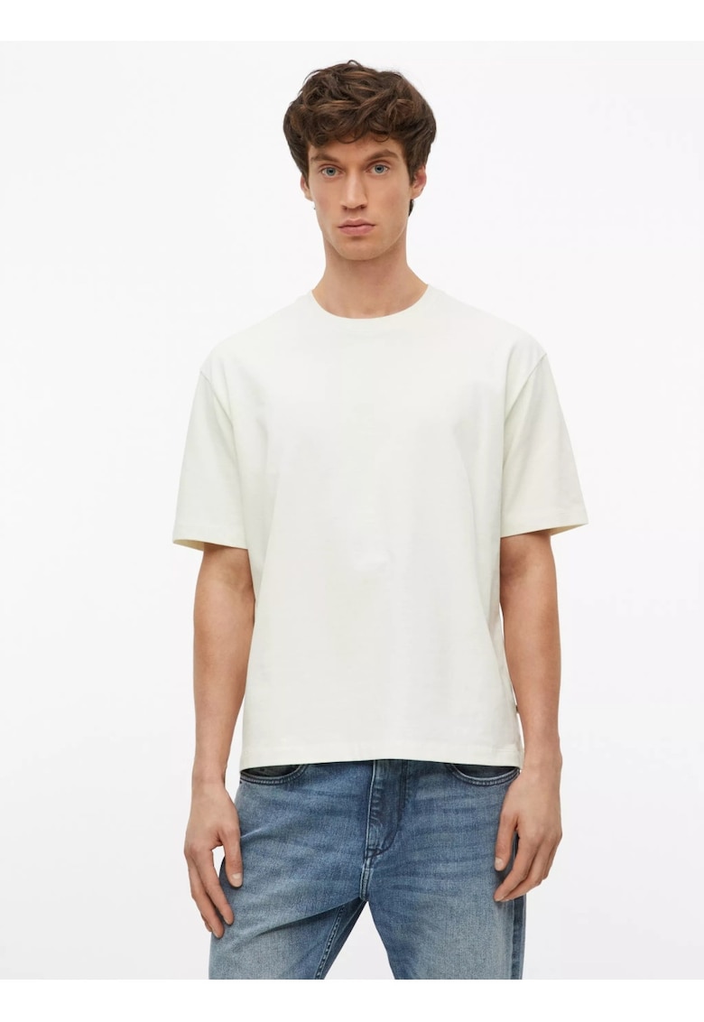 Tricou barbati la baza gatului - din jerseu gros de bumbac - Modern fit - Crem