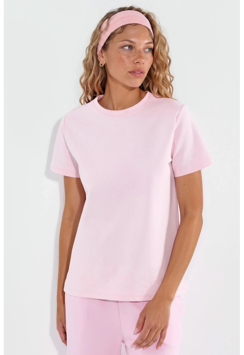 Tricou dama - simplu - roz pudra - bumbac/elastan