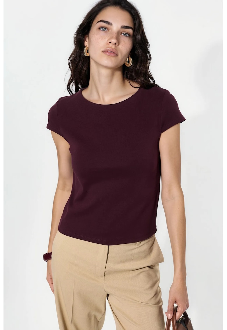 Tricou casual - maneca scurta - mov lavanda - bumbac si elastan