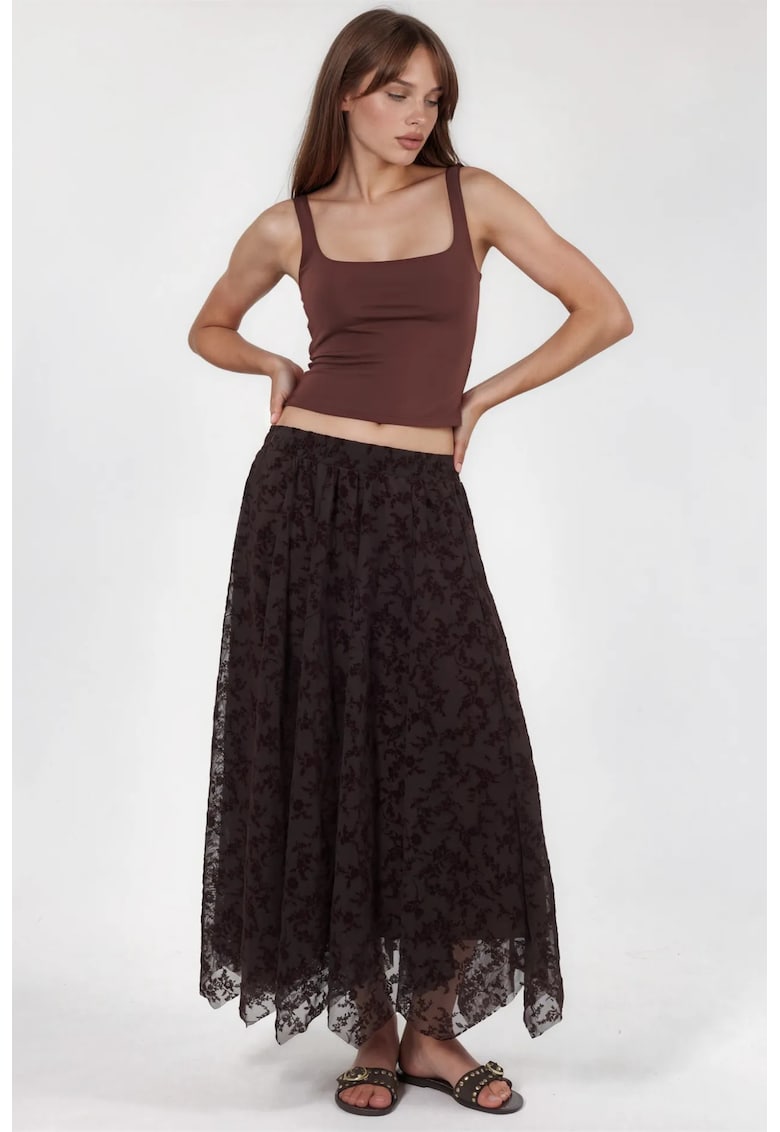 Fusta midi imprimeu floral - maro - poliester
