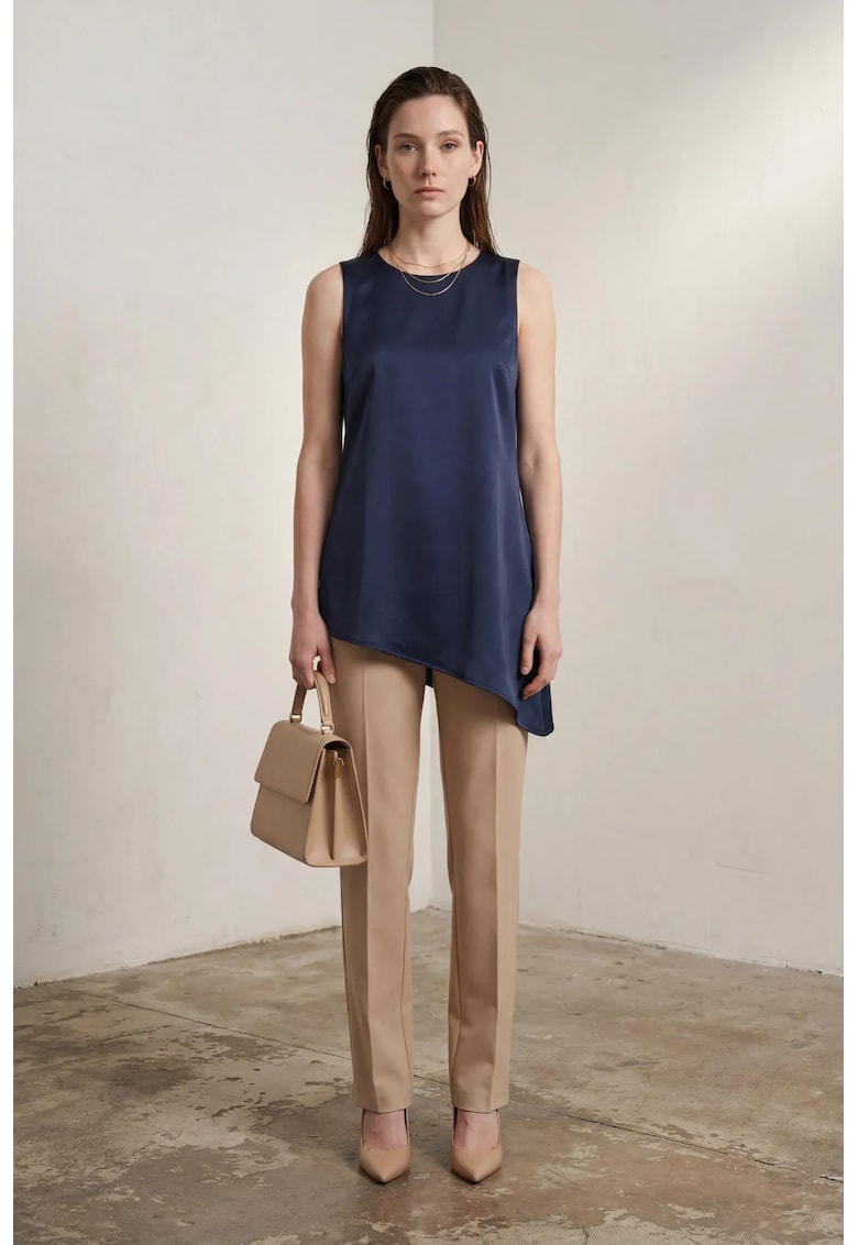 Maiou - satin - albastru marin - casual - fara maneci