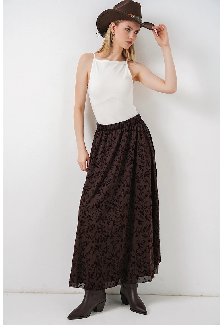 Fusta Maxi Talie Inalta - Culoare Maro - Poliester