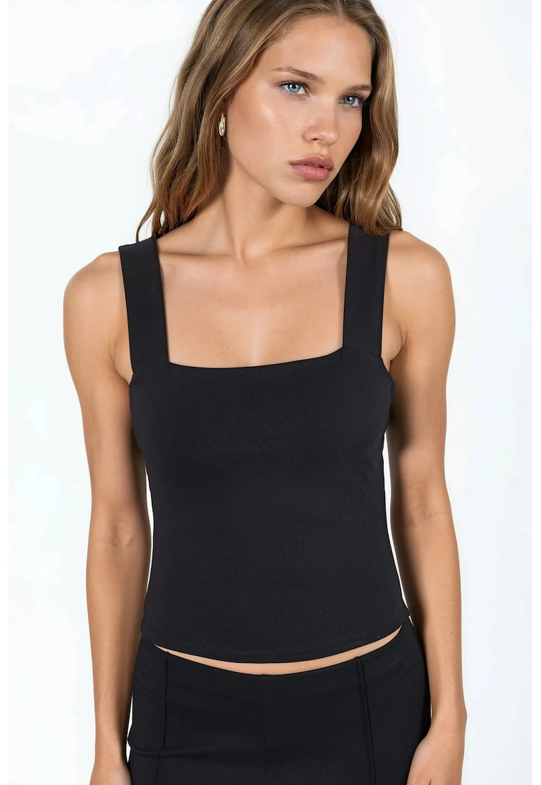 Top tricotat - guler patrat - casual - negru - 95% bumbac