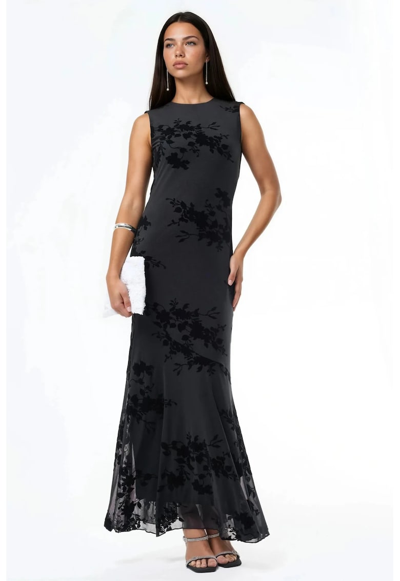 Rochie maxi mulata - decolteu barca - neagra - material tul