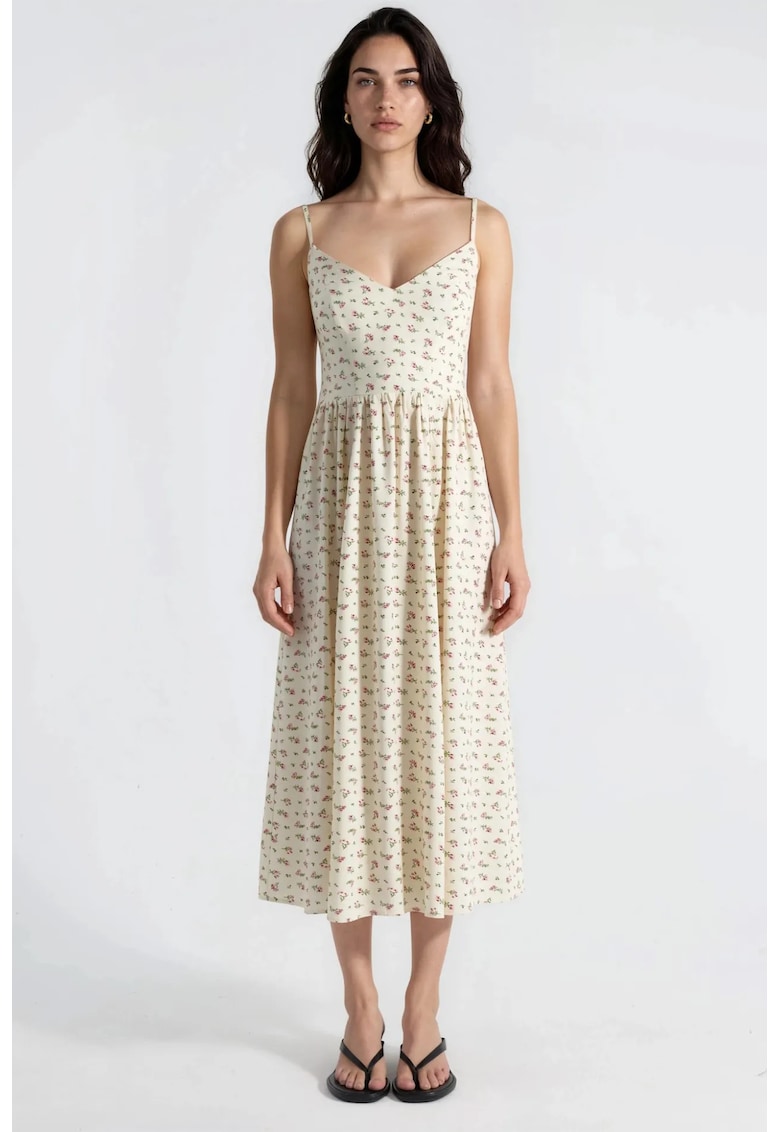 Rochie Midi florala - casual - natural - 100% viscoza