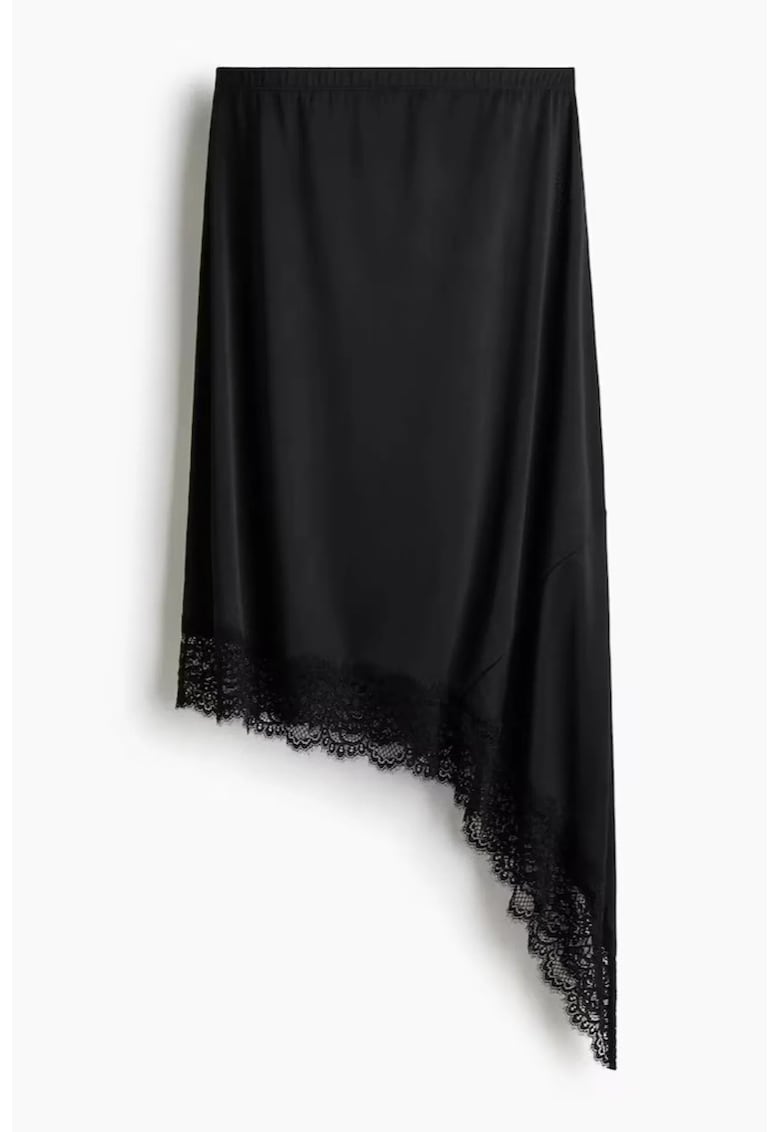 Fusta midi - dantela - elegant - negru - satin