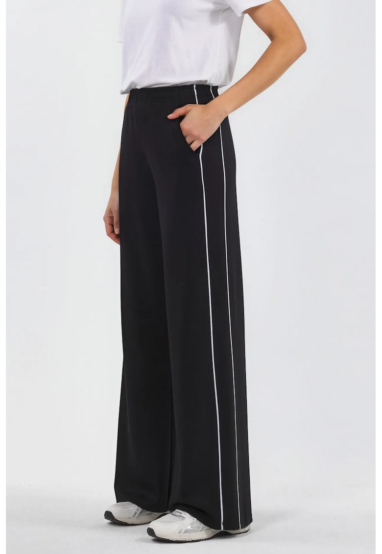 Pantaloni dama - picior larg - detaliu contrastant - negru - modal