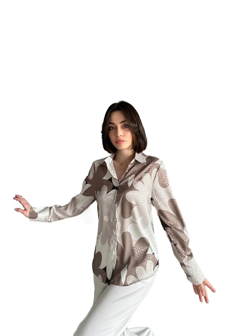 Camasa dama - camasa cu model geometric - roz prafuit - 100% poliester - maneca lunga