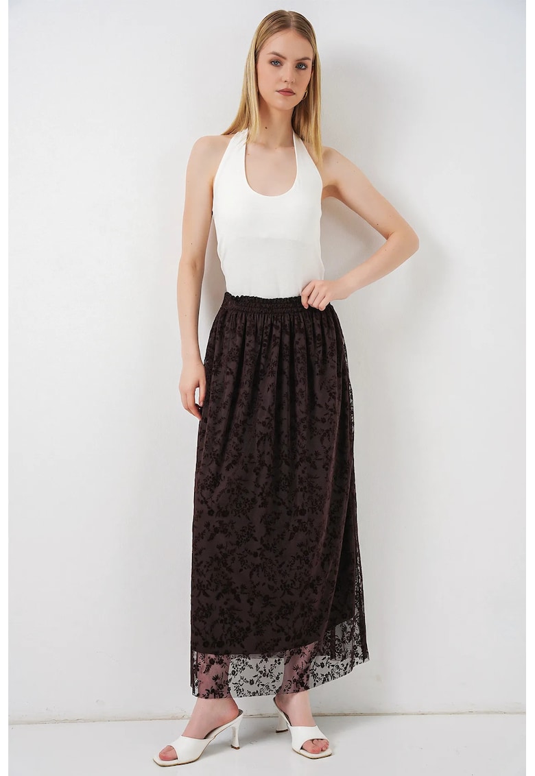 Fusta Maxi Floral - Casual - Culoare Maro Mocha - 100% Bumbac - Fara Inchidere -