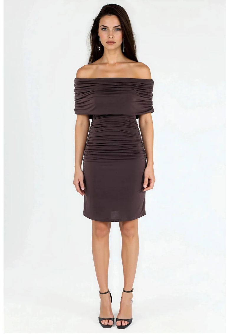 Rochie mini - bodycon - maro cafea - poliester-elastan
