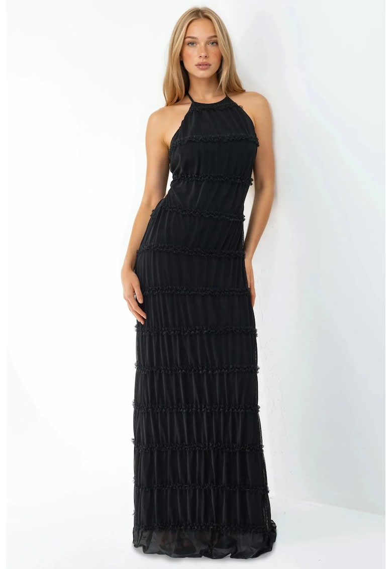 Rochie maxi Guler Halter - Negru - Poliester