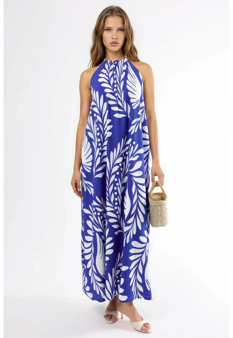 Rochie Maxi - Imprimeu Abstract - Albastru - Material Lejer