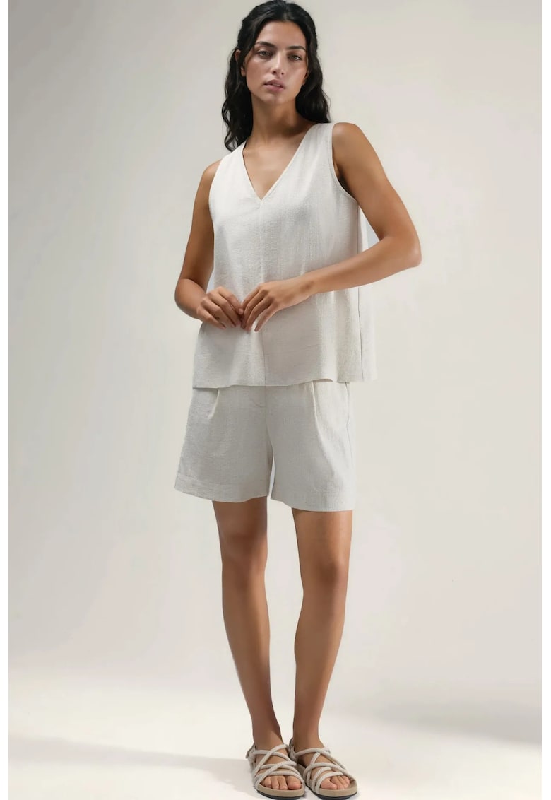 Set asortat costum dama - talie inalta - bej natural - amestec de bumbac si in