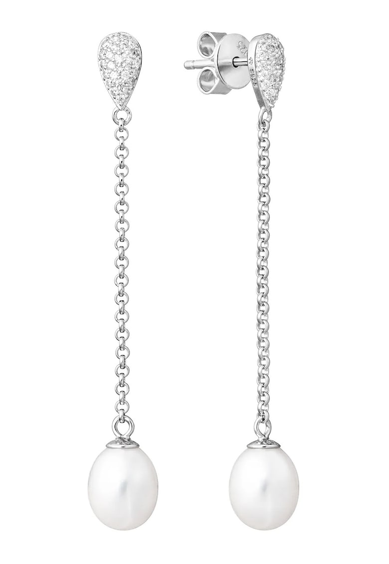 Cercei argint lungi cu perle naturale si zirconia - Caprice