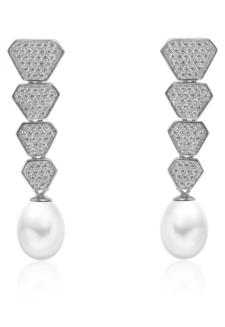 Cercei argint lungi cu perle naturale si zirconia - Cascade