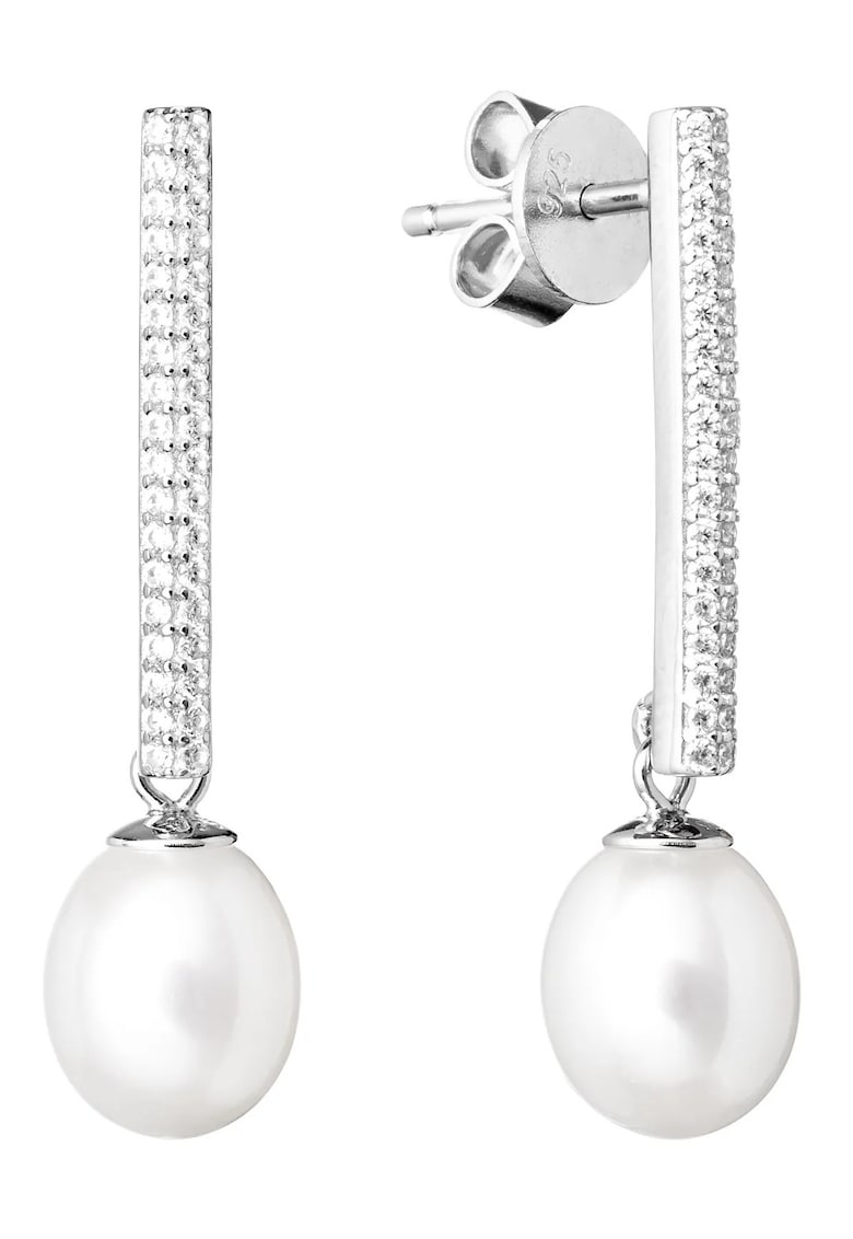 Cercei argint lungi cu perle naturale - Pavé Drop