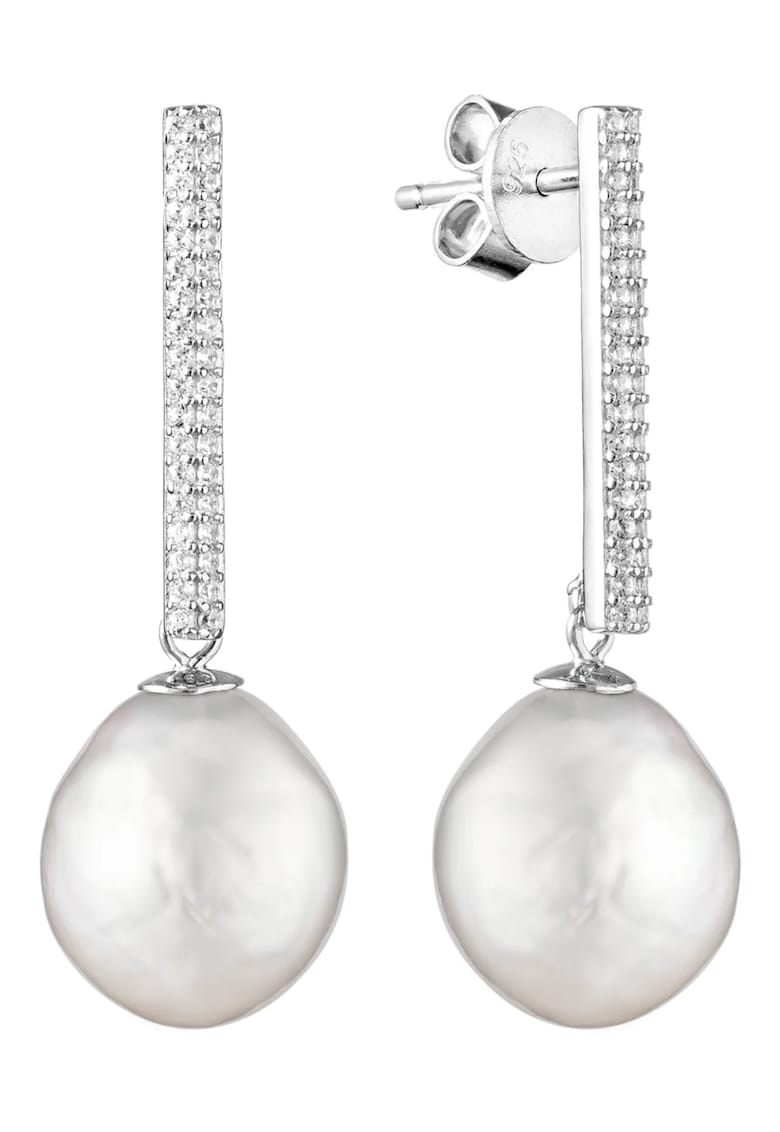 Cercei argint lungi cu perle naturale si zirconia - Opulent