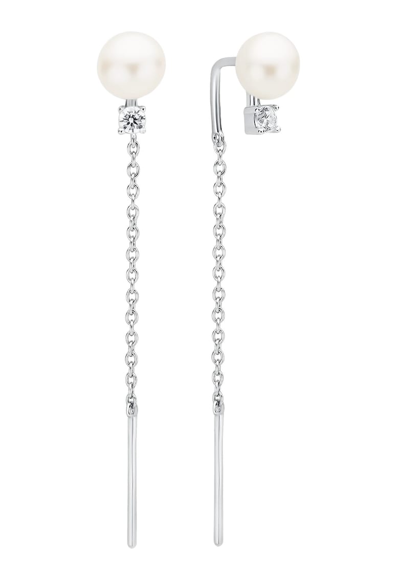 Cercei argint lungi cu perle naturale si zirconia - Pendulum