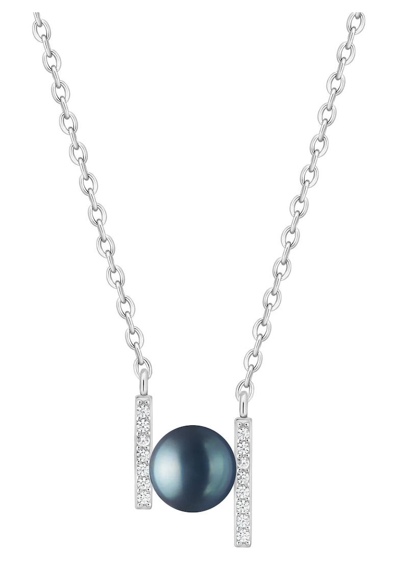 Pandant argint cu perla naturala neagra si zirconia pavé - Aligné