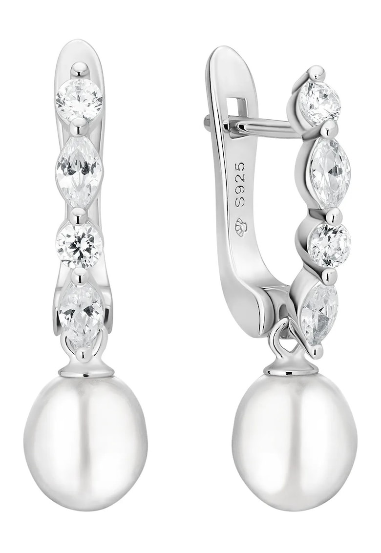 Cercei argint cu perle naturale si zirconia marquise - Céleste