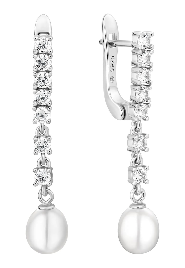 Cercei argint lungi cu perle naturale si zirconia - Luce