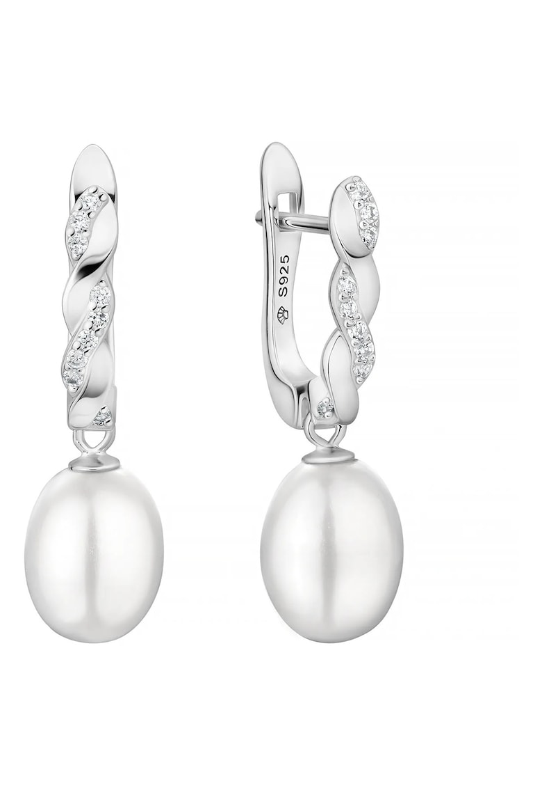 Cercei argint cu perle naturale si zirconia pavé - Lierre