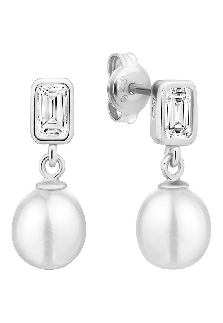 Cercei argint drops cu perle naturale si zirconia - Pure Grace - Argint placat cu rodiu