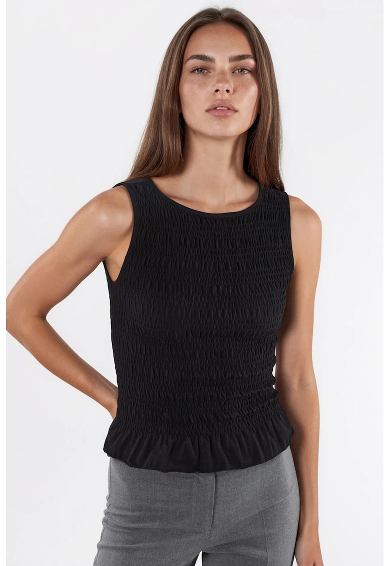 Top bumbac - negru - volane - casual