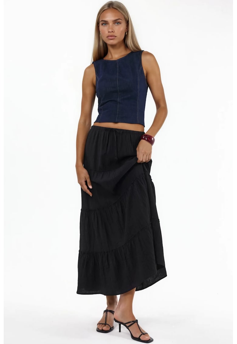 Fusta Maxi Talie Inalta - Neagra - Poliester