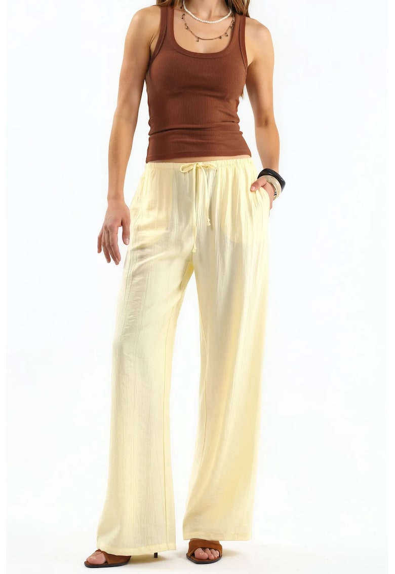 Pantaloni dama - tesuti - casual - galben lamaie - 100% poliester