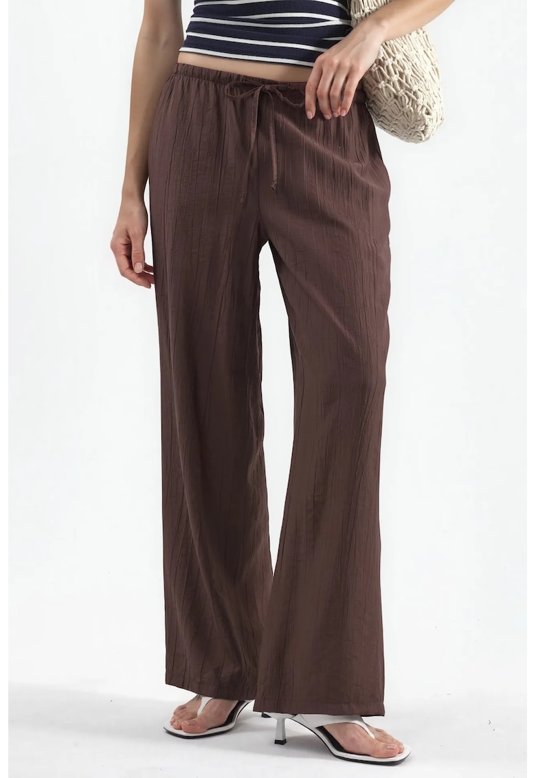 Pantaloni dama - tesuti - picior larg - maro cafea - poliester