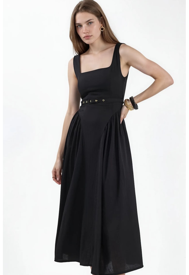 Rochie Midi Casual - Negru - 100% poliester -