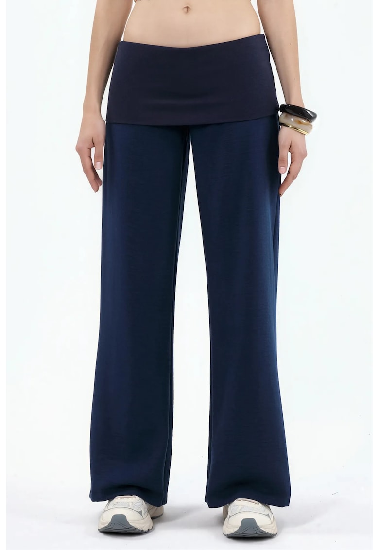 Pantaloni dama - talie inalta - picior larg - albastru marin