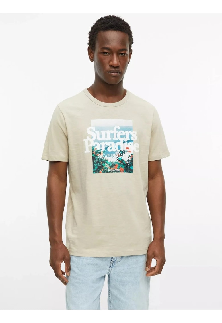 Tricou bărbați - imprimeu foto - bumbac - bej -