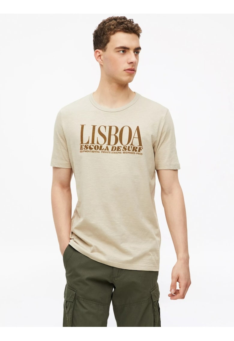 Tricou bărbați - bumbac - imprimeu - bej -