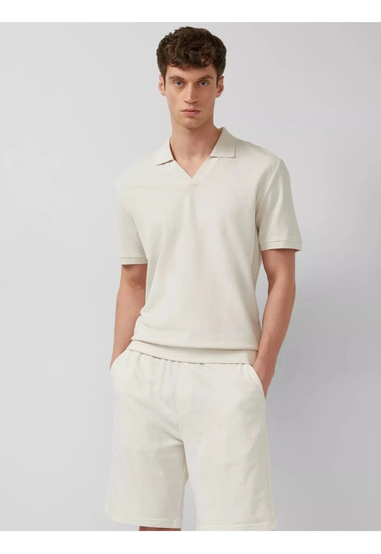 Tricou polo barbati cu anchior din jerseu de bumbac - Regular fit - Crem