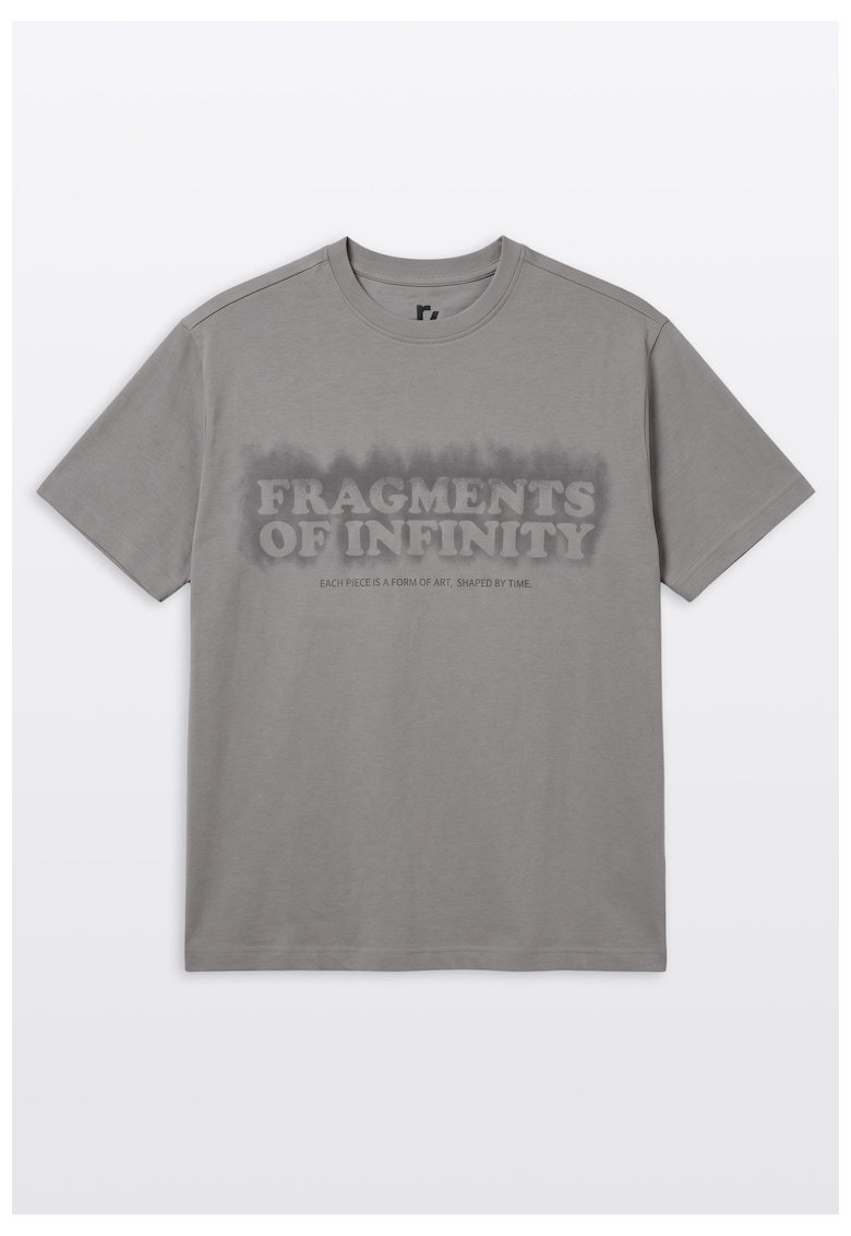 Tricou din bumbac cu decolteu la baza gatului si imprimeu text