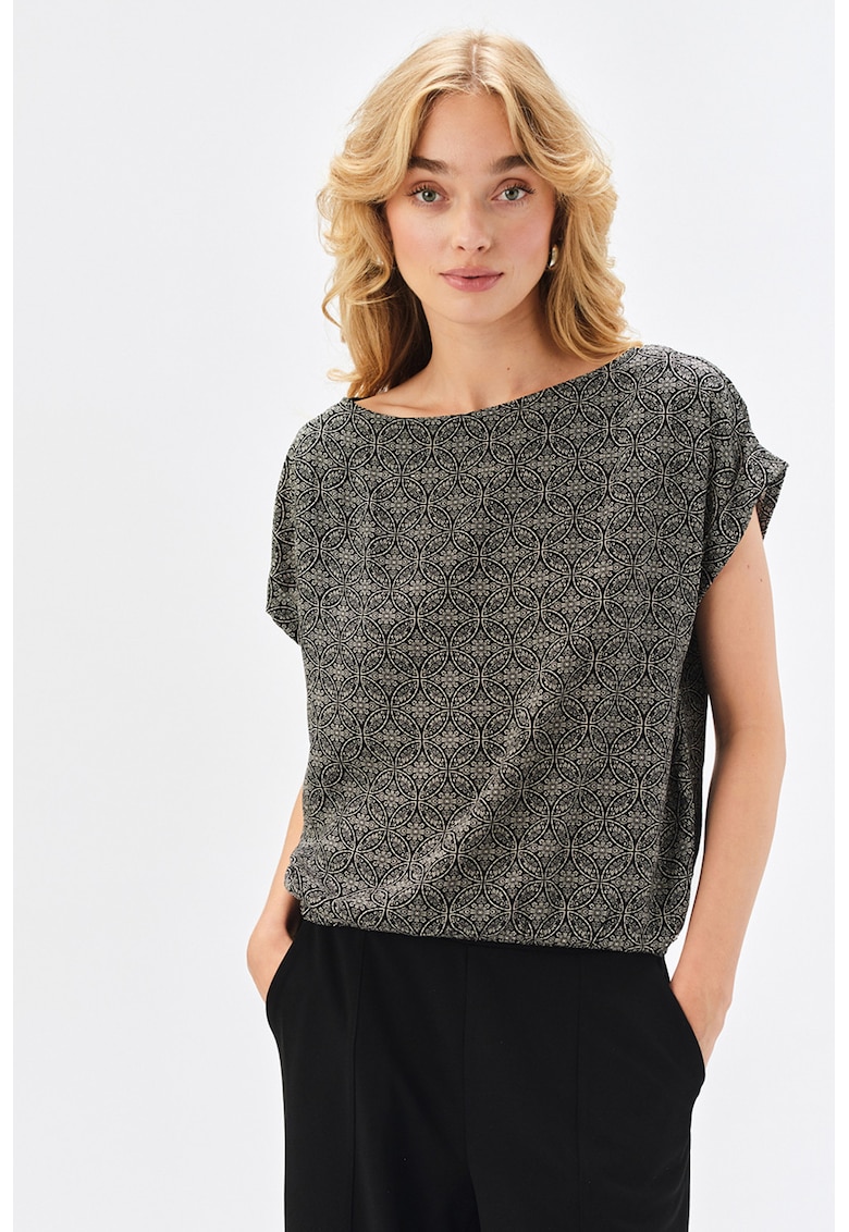 Bluza lejera cu decolteu barcuta - Negru/Verde stins