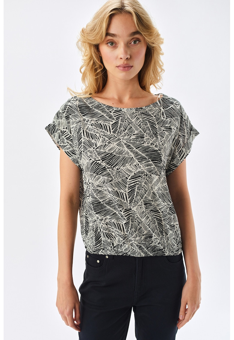Bluza lejera cu decolteu barcuta - Negru/Crem