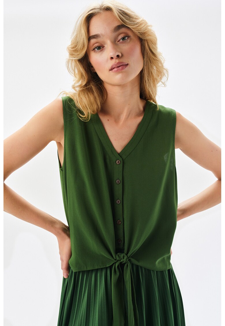 Bluza cu decolteu in V si nasturi - Verde inchis