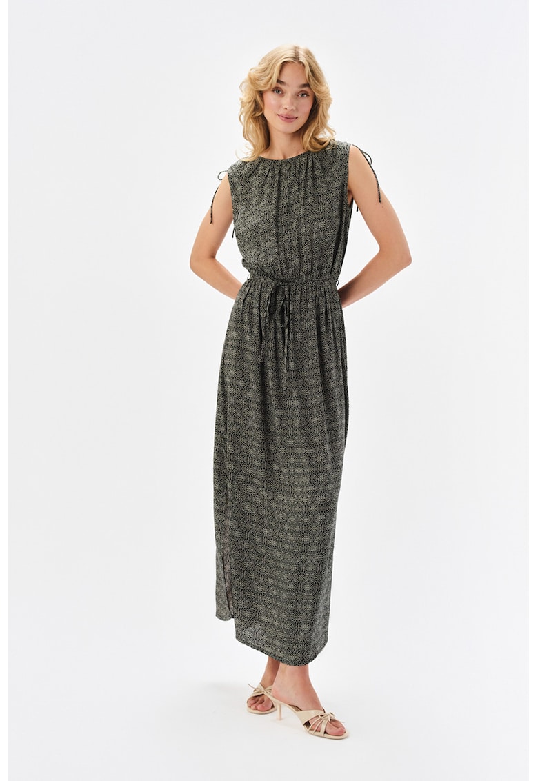 Rochie maxi cu model - Negru/Verde stins