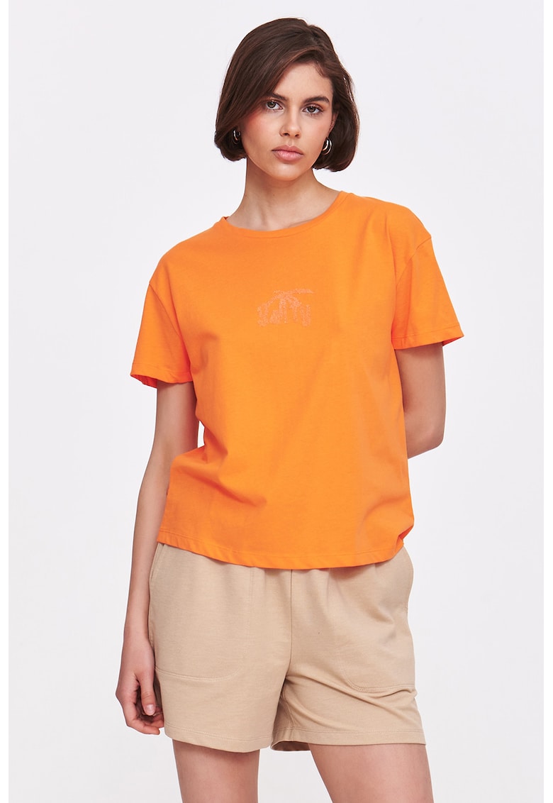 Tricou din bumbac cu decolteu la baza gatului - Portocaliu