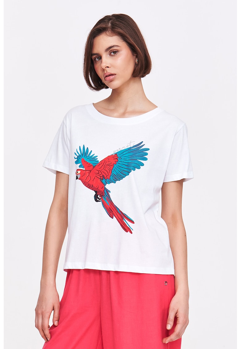 Tricou lejer cu imprimeu cu Macaw Parrot - Alb