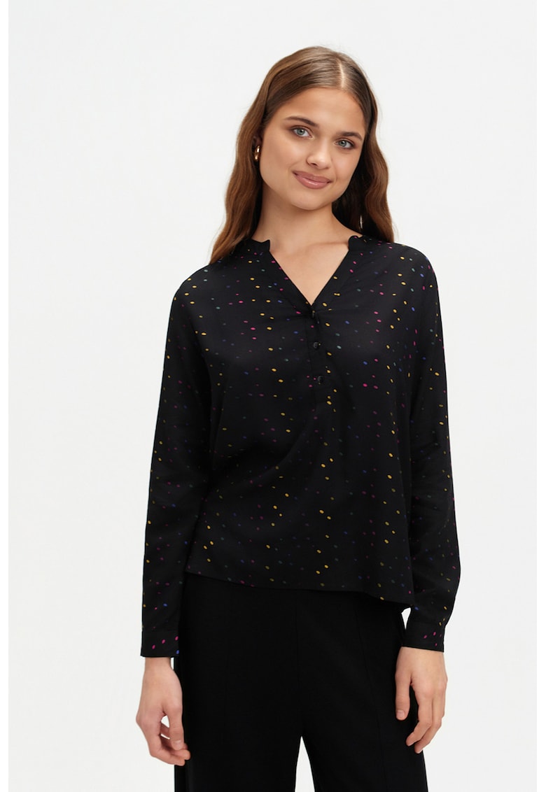 Bluza cu decolteu in V si fenta cu nasturi - Negru